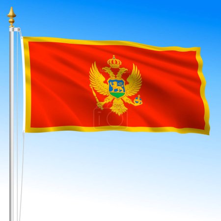Montenegro official national waving flag, european country, vector illustration