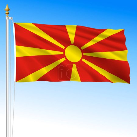 Illustration for North Macedonia official national waving flag, european country, vector illustration - Royalty Free Image