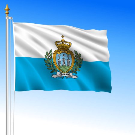 Republik San Marino, offizielle Nationalflagge schwenkend, europäisches Land, Vektorillustration
