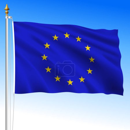 European Union waving flag, vector illustration on the blue sky background
