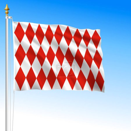 Illustration for Principality of Monaco, standard national waving flag with lozenges, european country, vector illustration - Royalty Free Image
