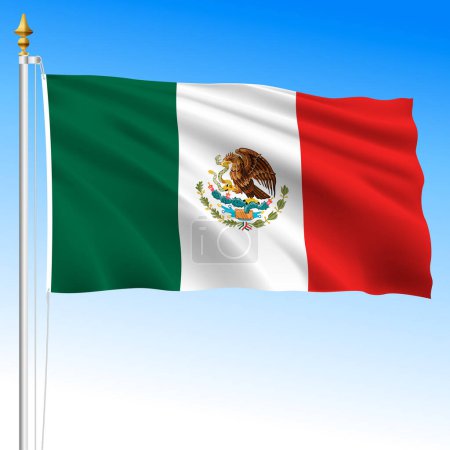 Ilustración de México, bandera nacional oficial ondeando, país americano, ilustración vectorial - Imagen libre de derechos