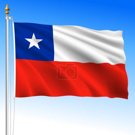 Ilustración de Chile bandera nacional oficial ondeando, América del Sur, ilustración vectorial - Imagen libre de derechos
