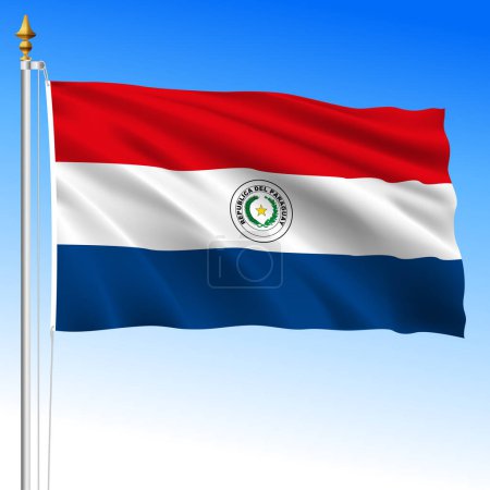 Paraguays offizielle Nationalflagge, Südamerika, Vektorabbildung, Vorderseite