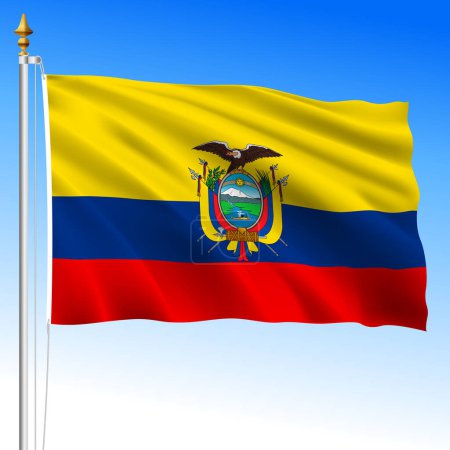 Illustration for Ecuador, official national waving flag, south american country, vector illustration - Royalty Free Image