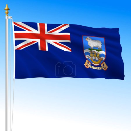 Falkland official national waving flag, south america, british territory, vector illustration