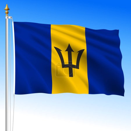 Barbados, bandera nacional oficial ondeando, país caribeño, ilustración vectorial