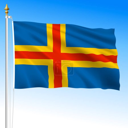 Aland official national waving flag, Finnish islands, vector illustration