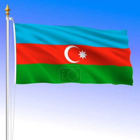 Illustration for Azerbaijan official national waving flag, asiatic and european country, vector illustration - Royalty Free Image