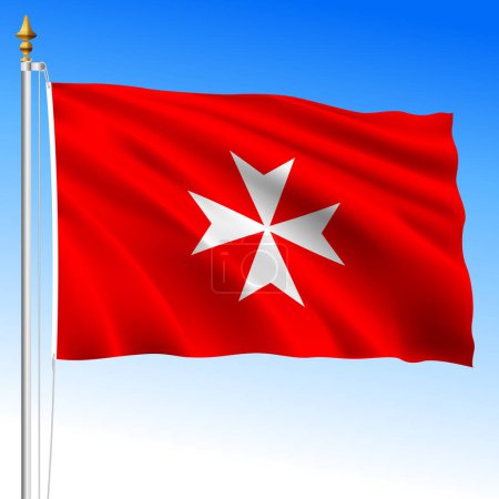Soberana Orden Militar de Malta, bandera oficial ondeando, Roma, ilustración vectorial