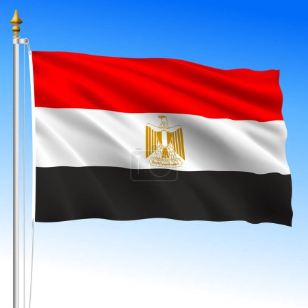 Egipto, bandera nacional oficial ondeando, país africano, ilustración vectorial
