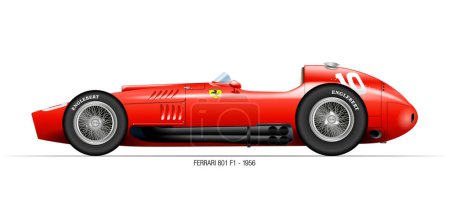 Illustration for Maranello, Modena, Italy, year 1956, Ferrari Formula 1 model 801 F1 for the championship 1956, vintage car, vector illustration - Royalty Free Image