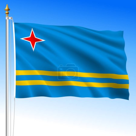 Ilustración de Aruba, bandera nacional oficial ondeando, Antillas holandesas, ilustración vectorial - Imagen libre de derechos