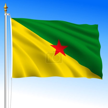 Guyana francesa bandera nacional ondeando, territorio de ultramar sudamericano, Francia, ilustración vectorial