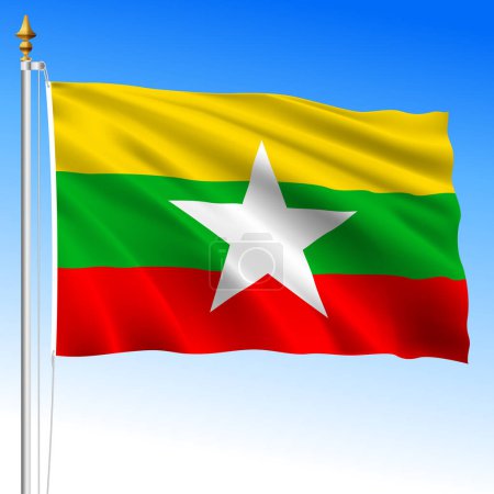 Myanmar bandera nacional oficial ondeando, país asiático, ilustración vectorial