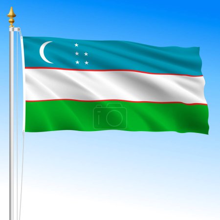 Uzbekistan, official national waving flag, asiatic country, vector illustration