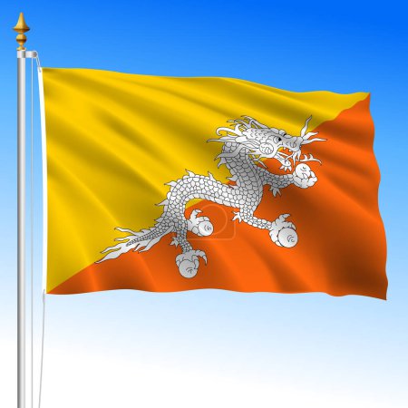Bhutan, official national waving flag, asiatic country, vector illustration