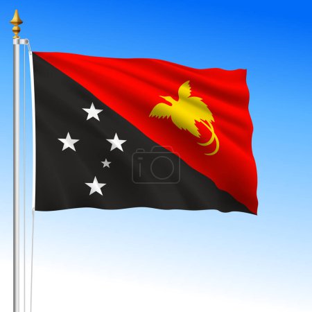 Papua Neuguinea, offizielle Nationalflagge schwenkend, Ozeanien, Vektorillustration