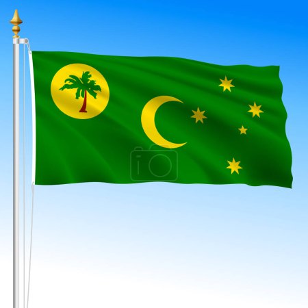 Cocos Islands territory, waving flag, Australia, Oceanian country, vector illustration