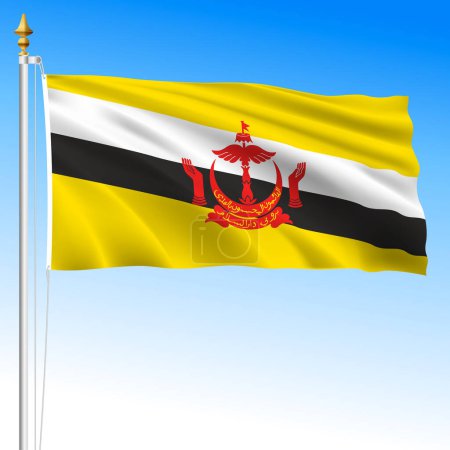 Brunei Darussalam, bandera nacional oficial ondeando, país asiático, ilustración vectorial