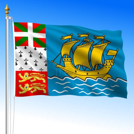 Saint Pierre und Miquelon schwenken Flagge, französisches Überseegebiet, Amerika, Frankreich, Vektorillustration