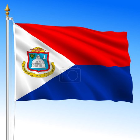 Illustration for Sint Maarten, official national waving flag, Dutch Antilles, vector illustration - Royalty Free Image