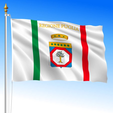 Téléchargez les illustrations : Puglia, waving flag of the region, Italian Republic, Italy, vector illustration - en licence libre de droit