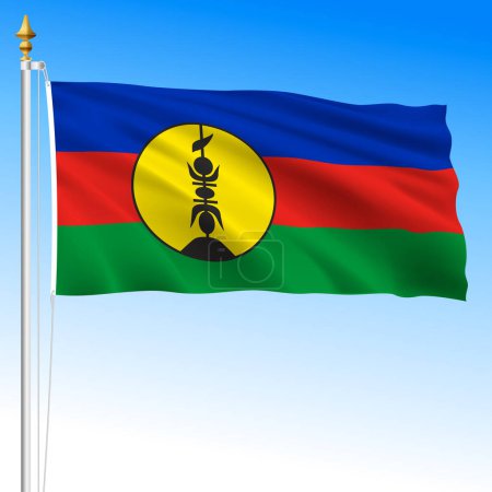 New Caledonia, waving regional flag, France, overseas territory, vector illustration