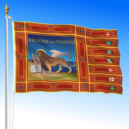Veneto, official waving regional flag, Region of Veneto, Italy, vector illustration