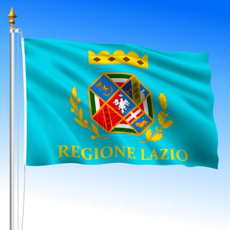 Téléchargez les illustrations : Lazio, waving flag of the region, Region of Lazio, Republic of Italy, vector illustration - en licence libre de droit