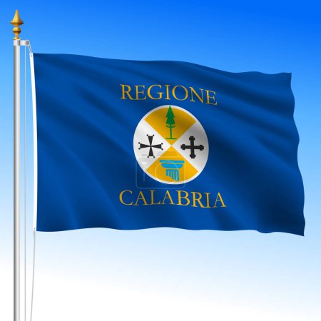 Calabria, ondeando la bandera de la región, Región de Calabria, República Italiana, vector de ilustración