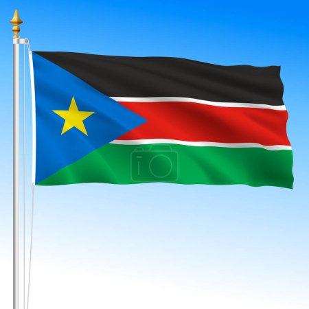Sudán del Sur, bandera nacional oficial ondeando, país africano, ilustración vectorial