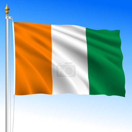 Ivory Coast, official national waving flag, african country, vector illustration