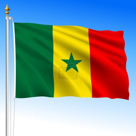 Senegal, official national waving flag, african country, vector illustration
