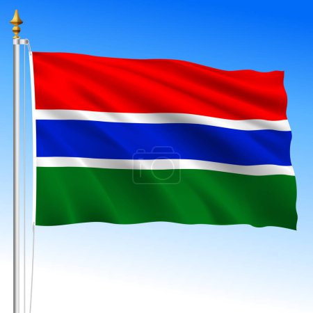 Gambia, bandera nacional oficial ondeando, país africano, ilustración vectorial