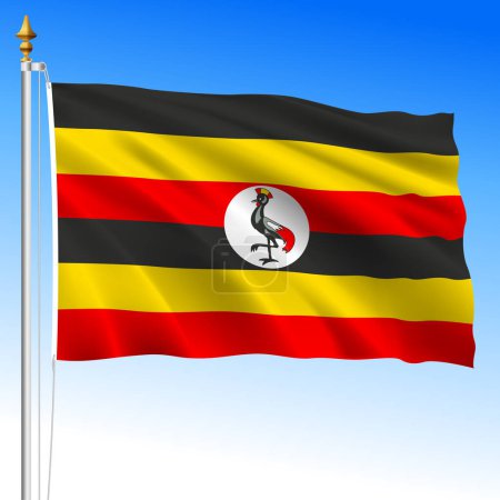 Uganda, offizielle Nationalflagge schwenkend, afrikanisches Land, Vektorillustration