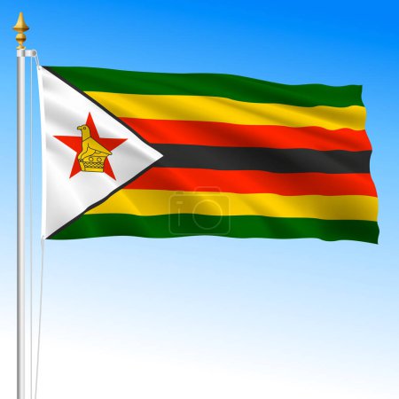 Simbabwe, offizielle Nationalflagge schwenkend, afrikanisches Land, Vektorillustration