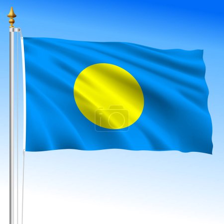 Palau Inseln, offizielle Nationalflagge schwenkend, Ozeanien, Vektorillustration
