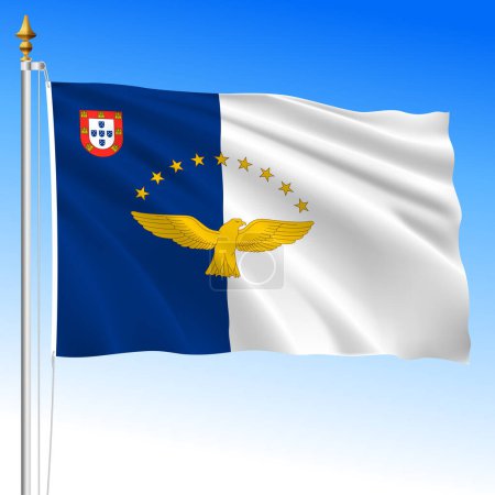 Azores islands, official regional waving flag, Portugal, vector illustration