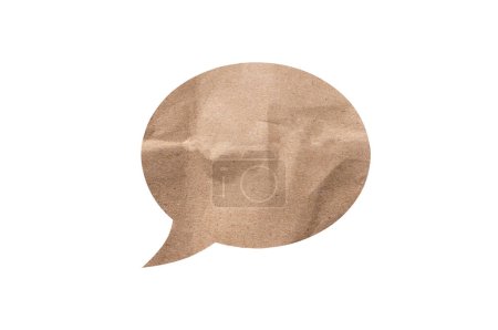 Photo for Isolated, crumpled beige sheet of paper in the form of a chat icon. Thought concept. Background for designers. - Royalty Free Image