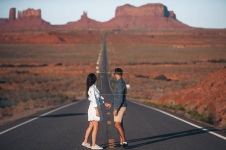 Photo for Scenic highway in Monument Valley Tribal Park in Utah. Young family on famous road in Monument Valley - Royalty Free Image