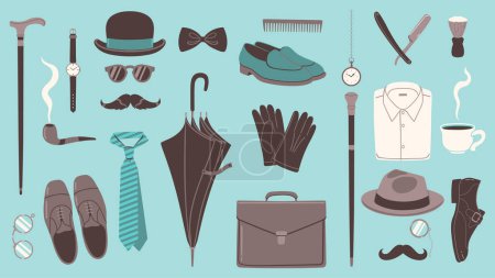 Illustration for Men's collection in retro style. Gentleman's accessory set. Vector image - Royalty Free Image