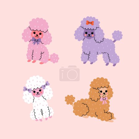 Illustration for Set of cute colorful poodle dogs. Vector image. - Royalty Free Image