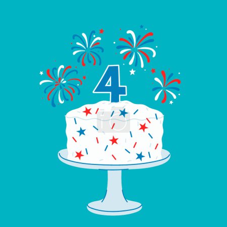 4th of july cake with fireworks. Vector image.