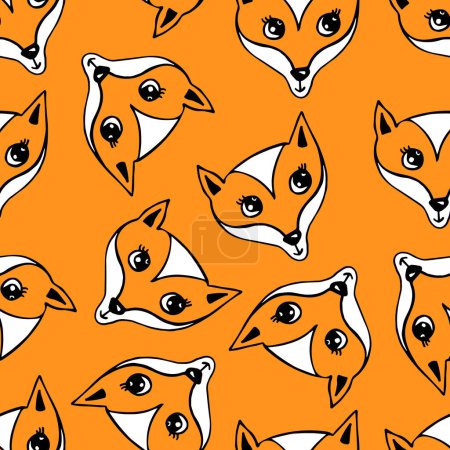 Illustration for Hand drawn seamless pattern with doodle orange red fox. Vector illustration - Royalty Free Image