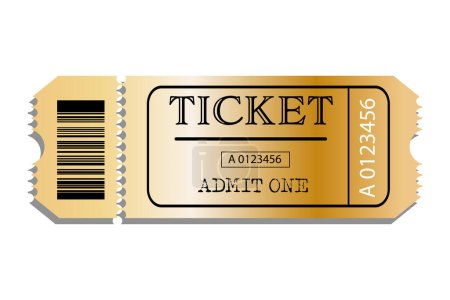 Illustration for Vector ticket for Cinema, theater, concert, movie, performance, party, event festival. Realistic gold vip ticket template. Vector illustration - Royalty Free Image