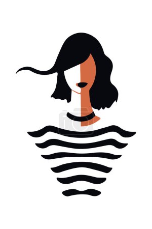 Art portrait black and white woman face with stripes, modern fashion vector illustration. Vector illustration
