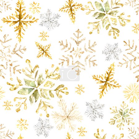 Illustration for Silver and gold snowflakes seamless pattern, background vector illustration for winter greeting cards, fabrics and wrapping paper design. Vector illustration - Royalty Free Image