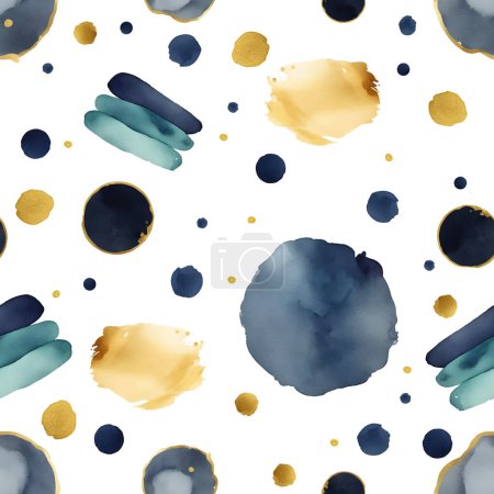Illustration for Watercolor abstract brush seamless pattern, gold and navy blue. Vector illustration - Royalty Free Image