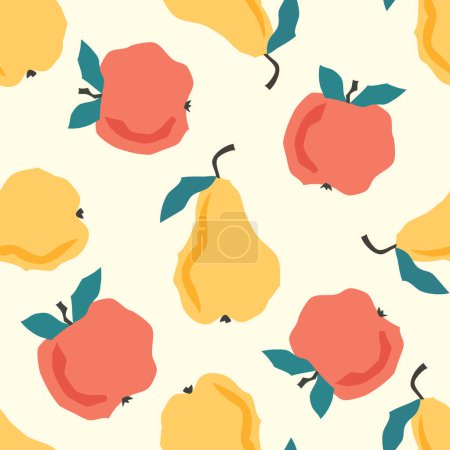 Illustration for Seamless pattern with pears and apples in cartoon style. Vector illustration - Royalty Free Image
